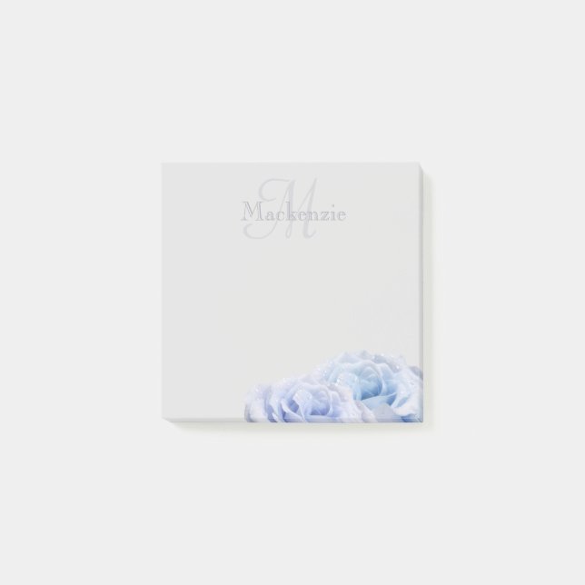 Monogramm Individuelle Name Pastel Lilac Blue Rose Post-it Klebezettel (Vorderseite)