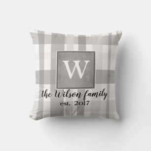 Monogramm individuelles Kissen grau-weiß kariert
