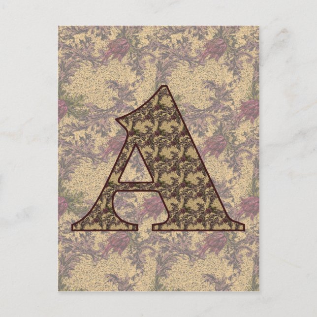 Monogramm Initial A Elegant Floral Postkarte (Vorderseite)