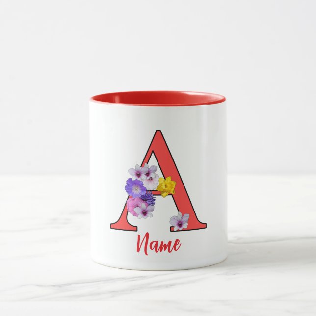 Monogramm Initial A Floral Tasse (Zentrum)