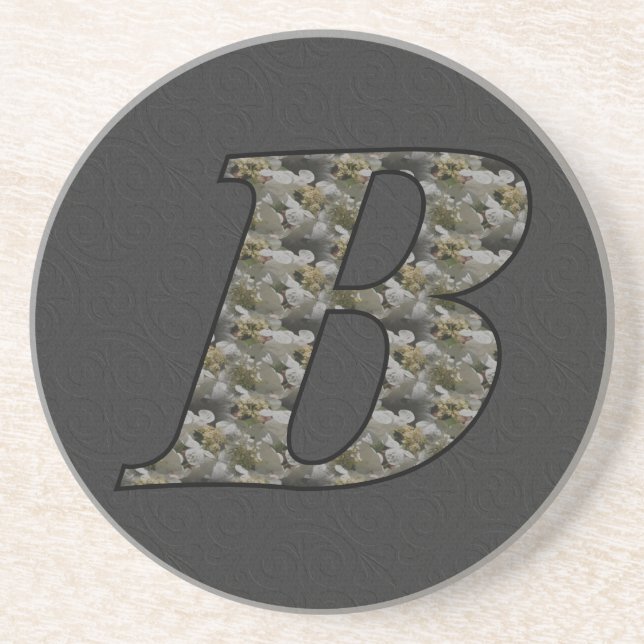Monogramm Initial B Hydrangea Floral Drink Unterse Sandstein Untersetzer (Vorne)
