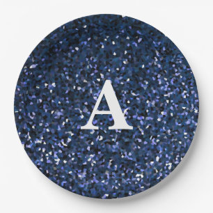 Monogramm Initial Blue Glitzer White Individuelle  Pappteller