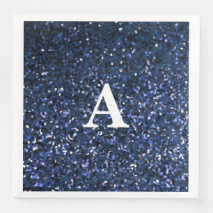 Monogramm Initial Blue Glitzer White Individuelle  Serviette