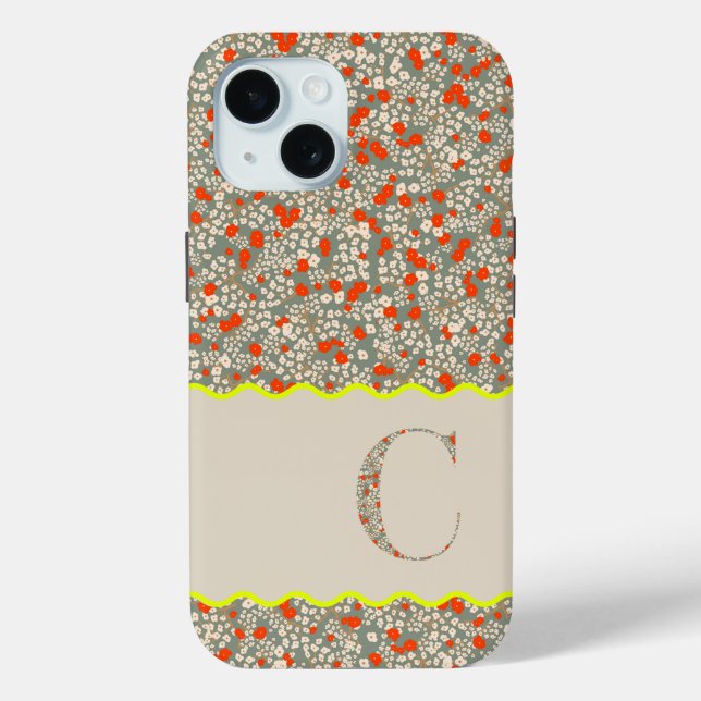 MONOGRAMM INITIAL C GRÜNE UND ROTE KLEINE BLUME Case-Mate iPhone HÜLLE (Rückseite)