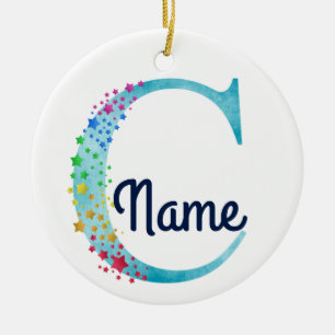 Monogramm Initial C Rainbow Star-Design Keramik Ornament