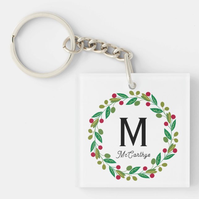 Monogramm initial - Chrismas-Kranz Schlüsselanhänger (Vorderseite)