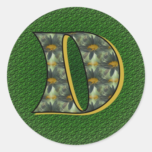 Monogramm Initial D Black Daisies Aufkleber (Vorderseite)