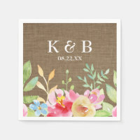 Monogramm Initial Date Watercolor Blume Burlap