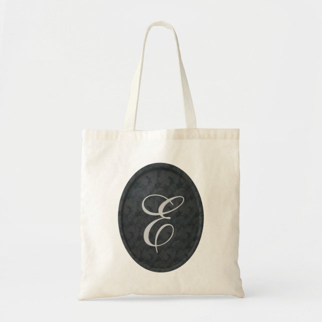 Monogramm Initial E Black Floral Tote Bag Tragetasche (Vorne)