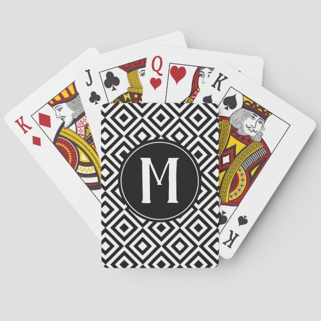 Monogramm Initial Geometrisches Schwarz-Weiß-Muste Spielkarten (Rückseite)
