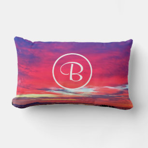 Monogramm Initial Hot Pink Blue Sunset Foto Fett Lendenkissen