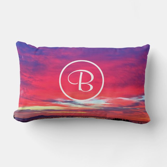 Monogramm Initial Hot Pink Blue Sunset Foto Fett Lendenkissen (Vorderseite)