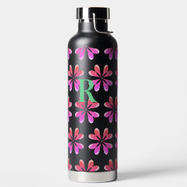 Monogramm Initial Hot Pink Orange Aquamarin Retro  Trinkflasche