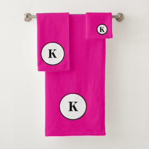 Monogramm Initial Hot Pink Schwarze Farbige Modern Badhandtuch Set
