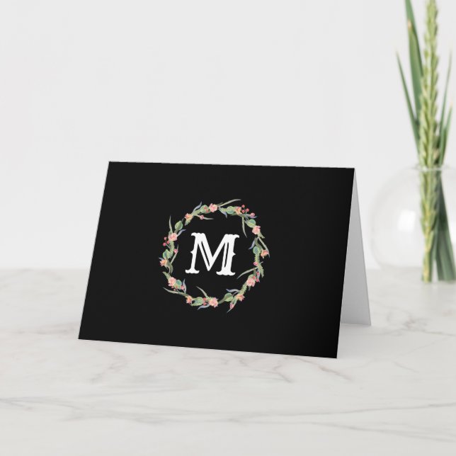 Monogramm Initial in Rose & Berry Wreath Notecard (Vorderseite)