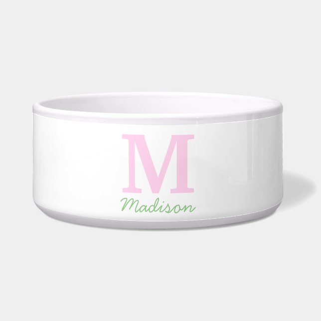 Monogramm Initial Individuelle Name Pink Green Pet Napf (Vorderseite)