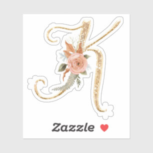 Monogramm Initial-K Gold-Glitzer-Peony-Rose Floral Aufkleber