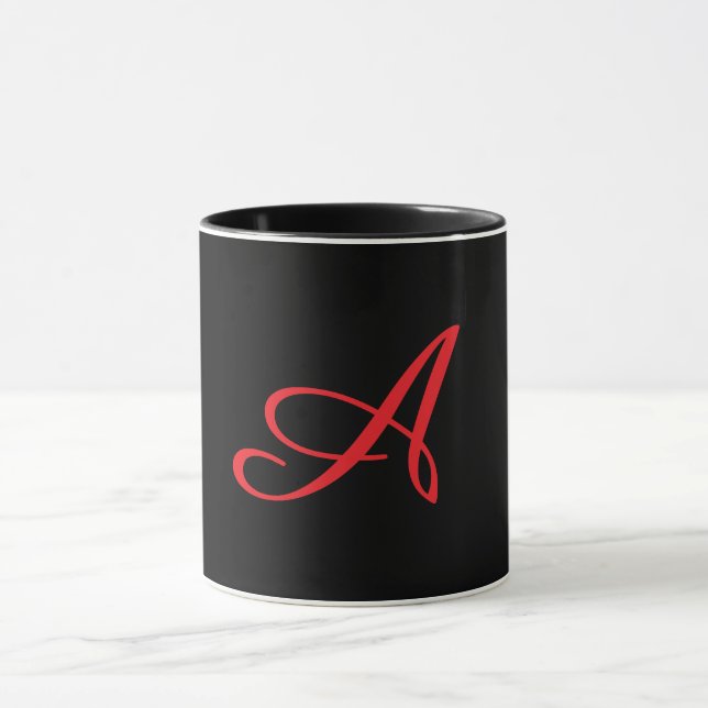 Monogramm Initial Kursiv A Schwarz  Tasse (Zentrum)