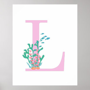 Monogramm Initial-L Monogramm Pink Aquamarin Coral Poster