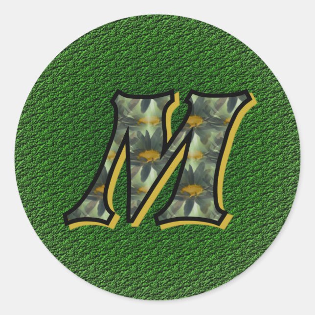 Monogramm Initial M Black Daisies Aufkleber (Vorderseite)