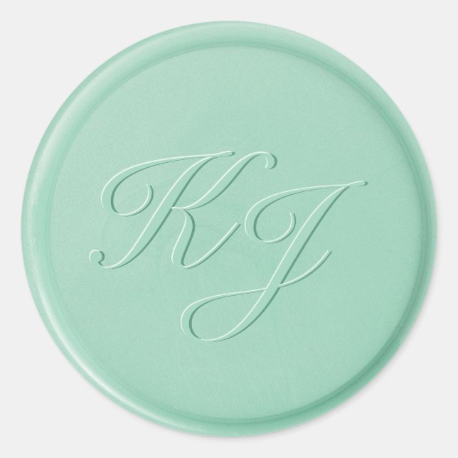Monogramm Initial Mint Green Wax Siegel Sticker (Vorderseite)