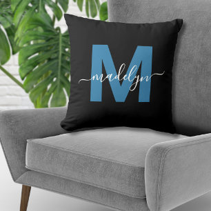 Monogramm Initial Name Script blau Kissen
