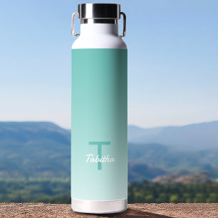 Monogramm Initial Name Script Gradient Aquamarin g Trinkflasche