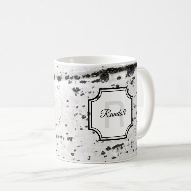 Monogramm Initial Nature Lover Aspen Bark Foto Kaffeetasse (VorderseiteRechts)