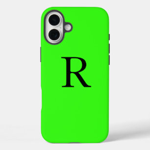Monogramm Initial Neon Green Solid Color Cool iPhone 16 Plus Hülle