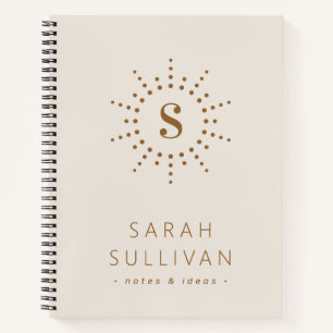 Monogramm Initial Radial Sunburst Neutral Elfenbei Notizbuch