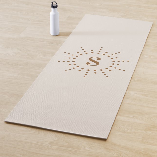 Monogramm Initial Radial Sunburst Neutral Elfenbei Yogamatte (Beispiel)