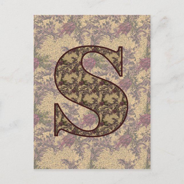 Monogramm Initial S Elegant Floral Postkarte (Vorderseite)
