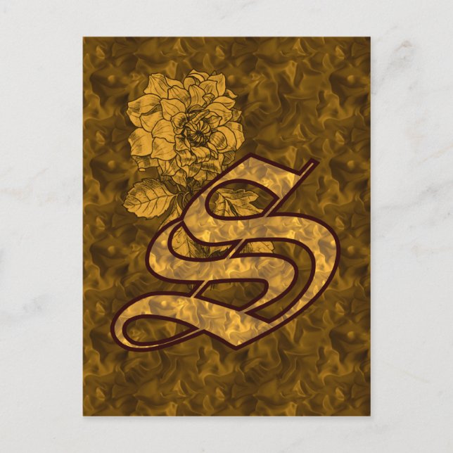 Monogramm Initial S Gold Peony Postcard Postkarte (Vorderseite)