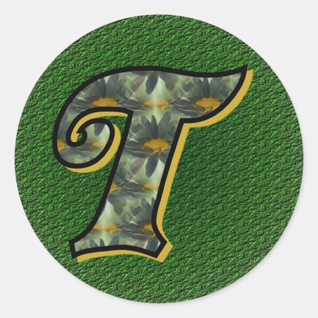 Monogramm Initial T Black Daisies Aufkleber (Vorderseite)