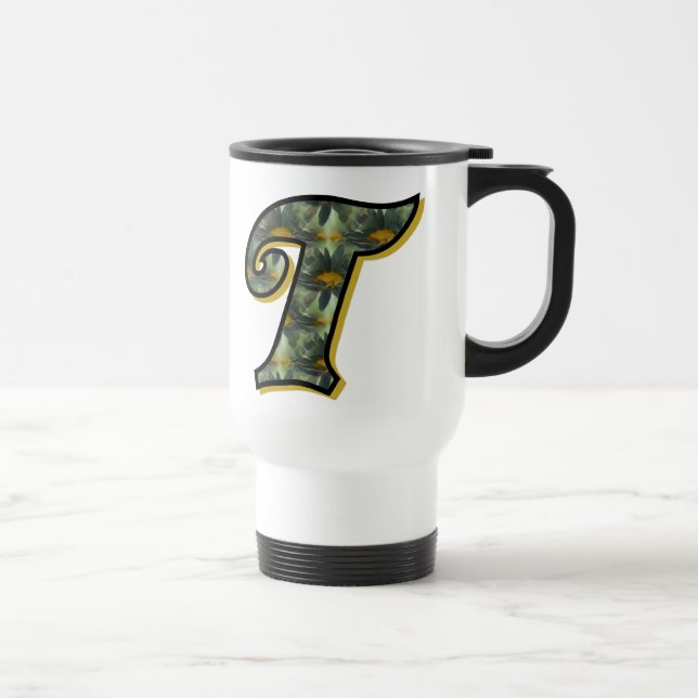 Monogramm Initial T Daisies Floral Travel Mug Reisebecher (Rechts)