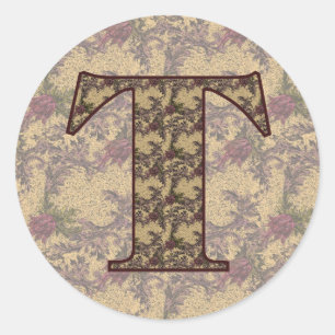 Monogramm Initial T Elegant Floral Aufkleber