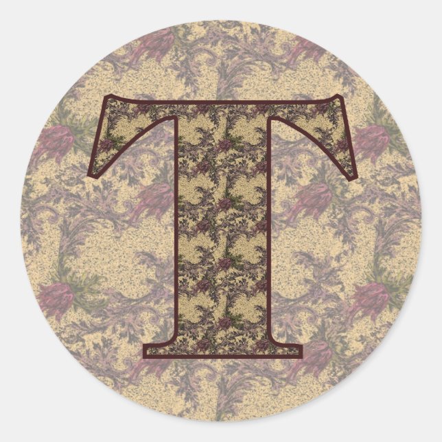 Monogramm Initial T Elegant Floral Aufkleber (Vorderseite)