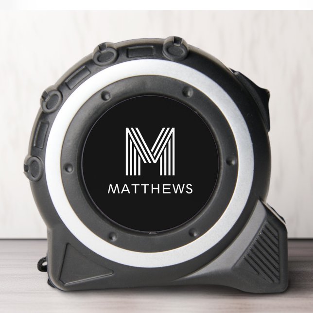 Monogramm Initial- und Nachname Modernes Schwarz Maßband (Monogram initial and surname modern black tape measure)