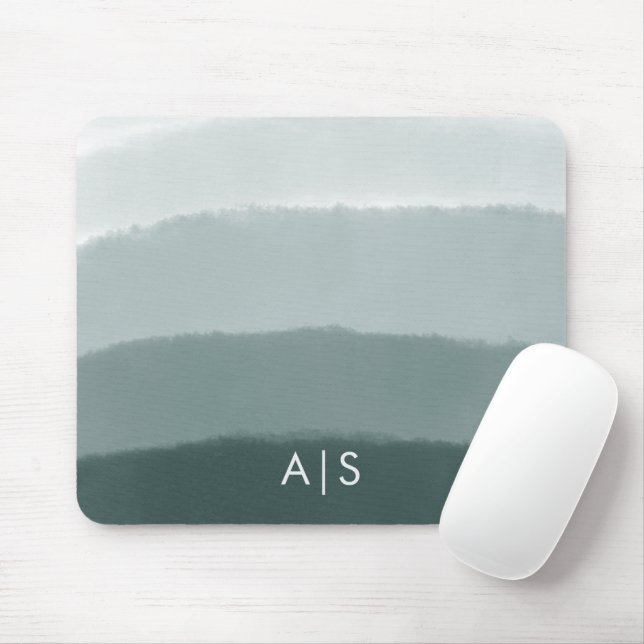 Monogramm Initial Wasserfarbe Limed Spruce Ombre Mousepad (Mit Mouse)