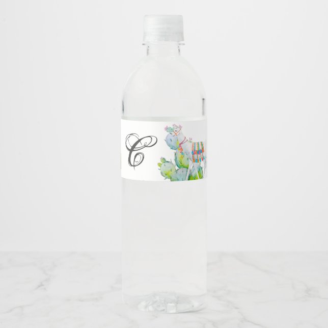 Monogramm Initial Water Flasche Etikett Boho Llama (Vorderseite)
