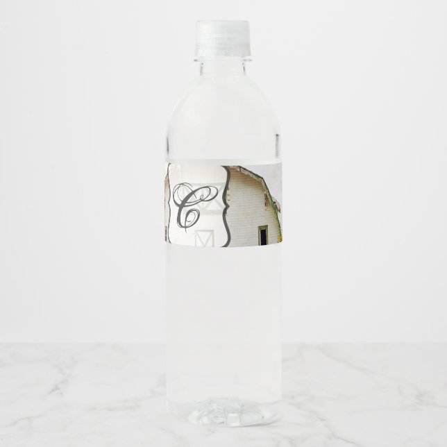 Monogramm Initial Water Flasche Etikett Sunset Sta (Vorderseite)
