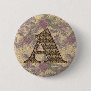 Monogramm Initiale A Elegant Vintage Blumenmuster Button