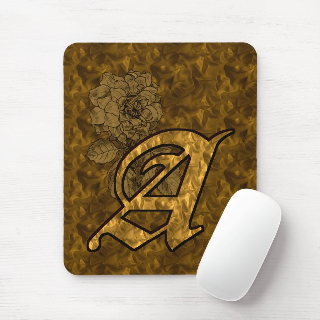 Monogramm Initiale A Elegante Gold-Pfingstrose-Blu Mousepad (Mit Mouse)