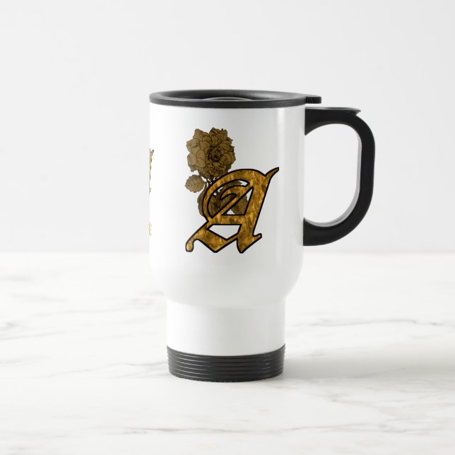 Monogramm Initiale A Elegantes Gold Pfingstrose Pe Reisebecher (Rechts)