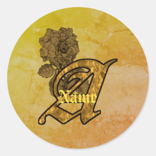 Monogramm Initiale A Elegantes Gold Pfingstrose Pe Runder Aufkleber