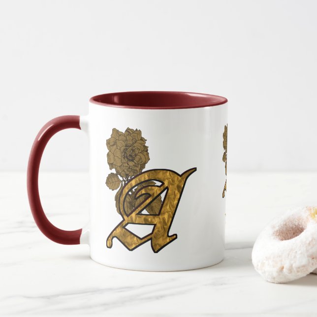 Monogramm Initiale A Elegantes Gold Pfingstrose Pe Tasse (Mit Donut)