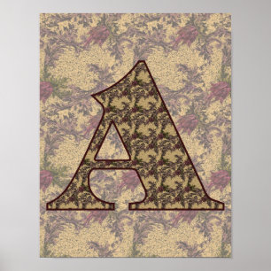 Monogramm Initiale A Elegantes Vintage-Blumenmuste Poster