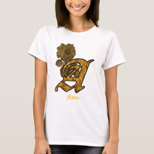 Monogramm Initiale A Gold-Pfingstrose Personalisie T-Shirt