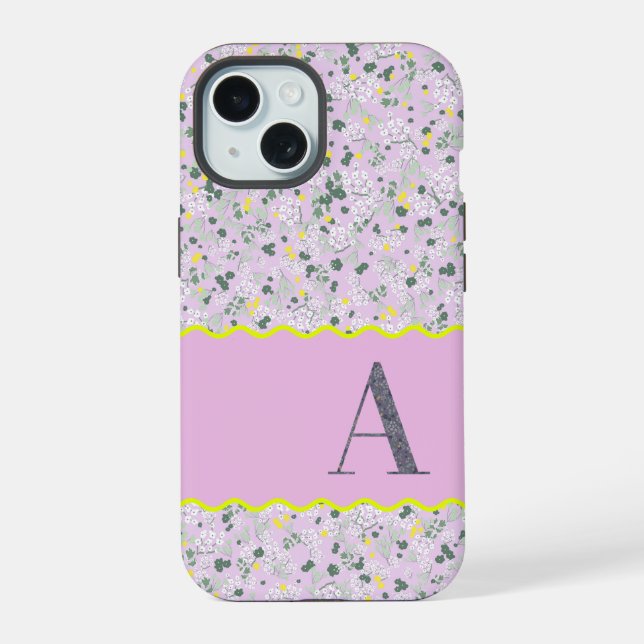 MONOGRAMM INITIALE A LILA KLEINE BLUMEN iPhone 15 HÜLLE (Rückseite)