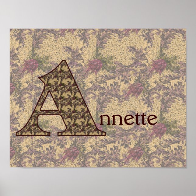 Monogramm Initiale A Vintage Blumen Personalisiert Poster (Vorne)